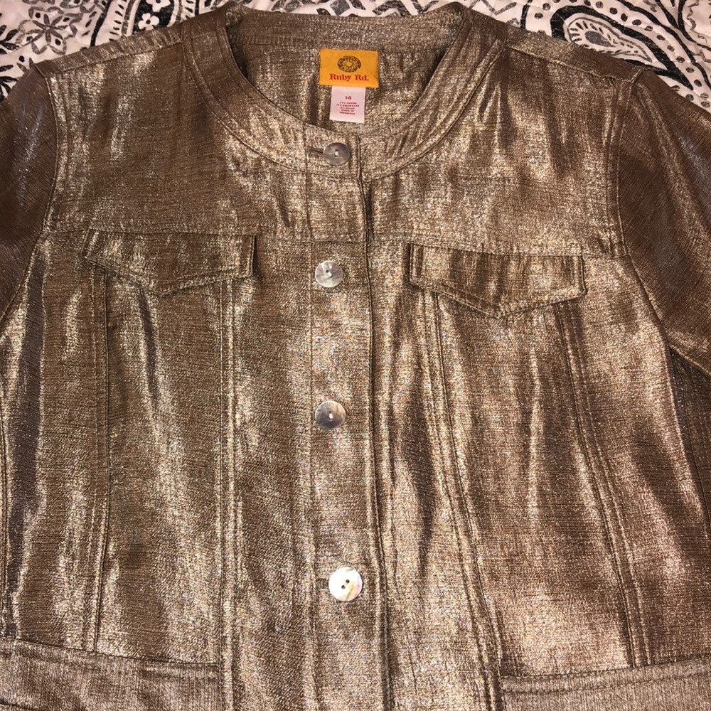 Shiny Gold Jacket By Ruby Rd. Size 14 Euc - image 2